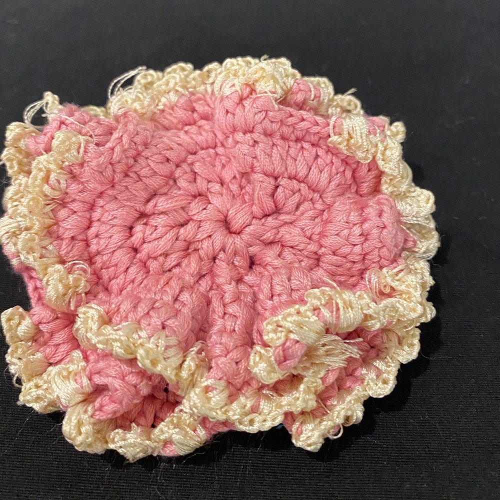 Pink and White Crochet Floral Brooch